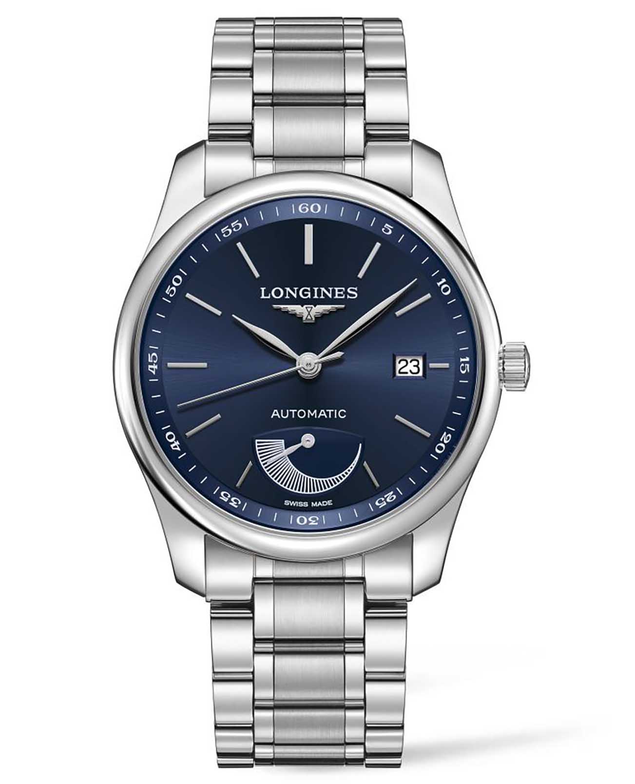 Longines Longines Master Collection L2.908.4.92.6  L29084926 механические мужские часы синий циферблат, браслет нержавеющая сталь — вид спереди